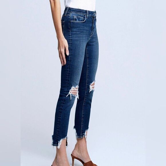 L'AGENCE High Line - Size 25 - Skinny Jeans Dark Wash Blue Destructed - Picture 4 of 12